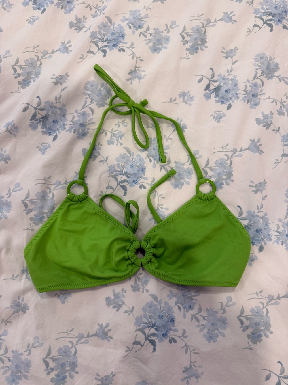 PacSun Bright Green Halter Bikini Top with Ring Detail